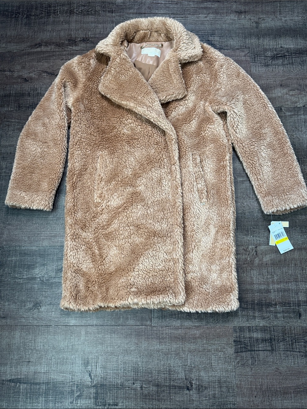 NWT MICHAEL Michael Kors Plush Teddy Faux Fur Coat in Light Brown